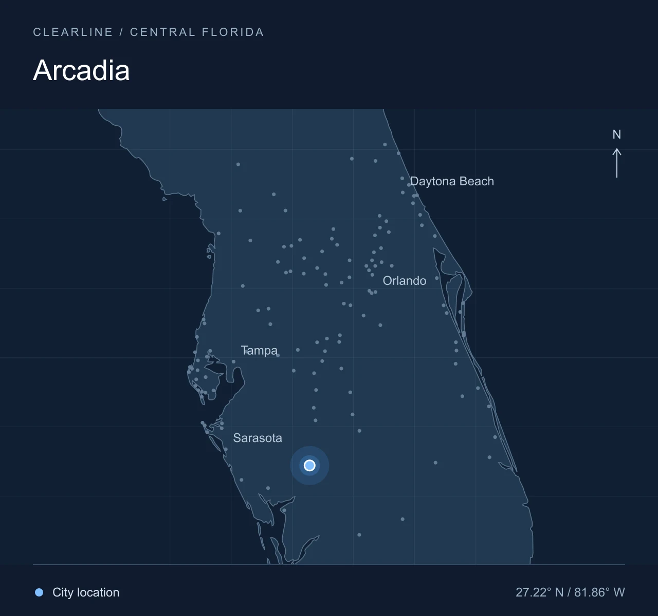 Map highlighting Arcadia in Central Florida