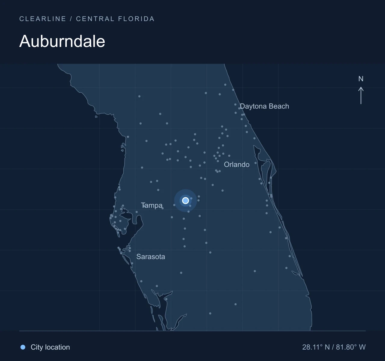 Map highlighting Auburndale in Central Florida