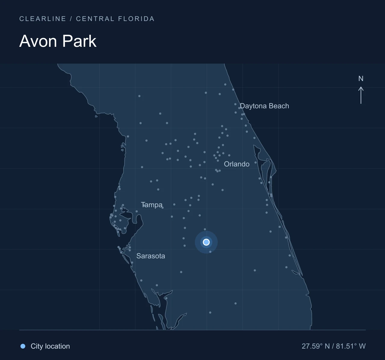 Map highlighting Avon Park in Central Florida