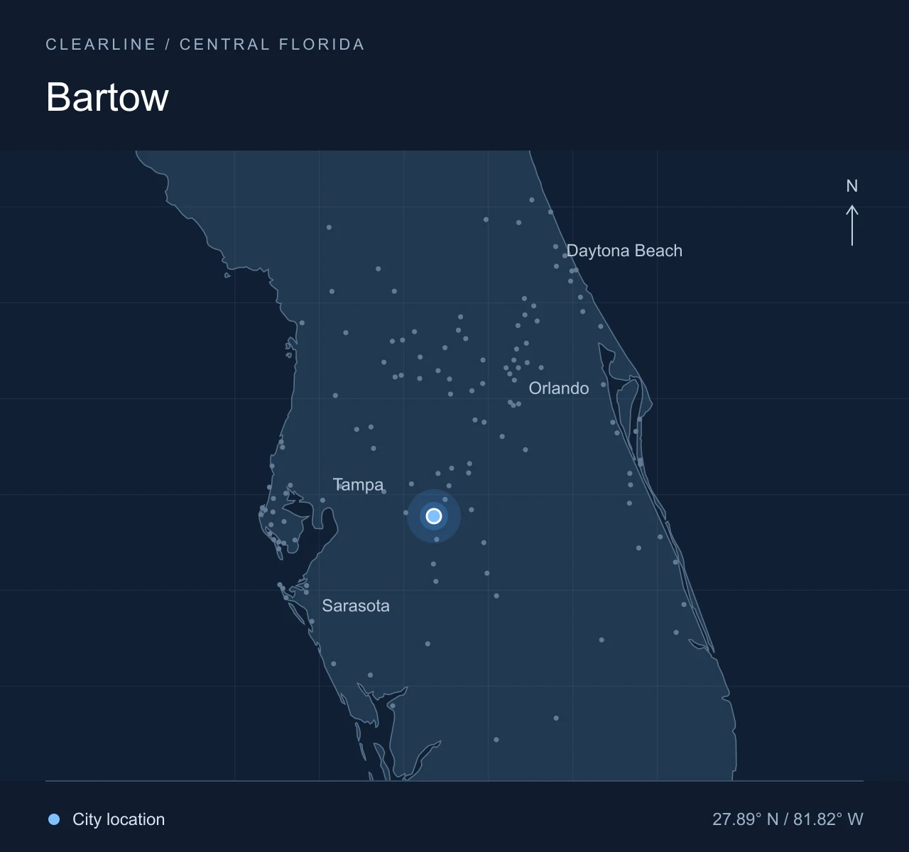 Map highlighting Bartow in Central Florida