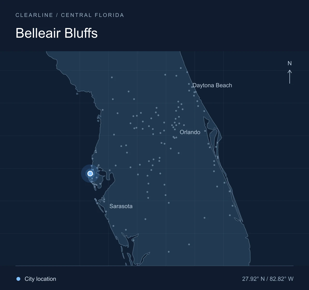 Map highlighting Belleair Bluffs in Central Florida