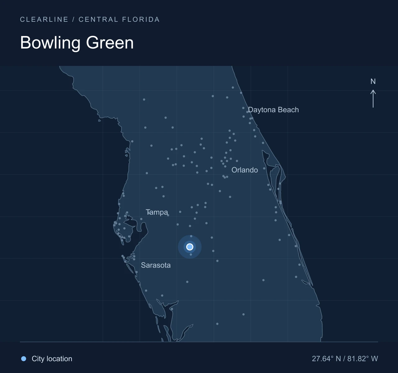 Map highlighting Bowling Green in Central Florida