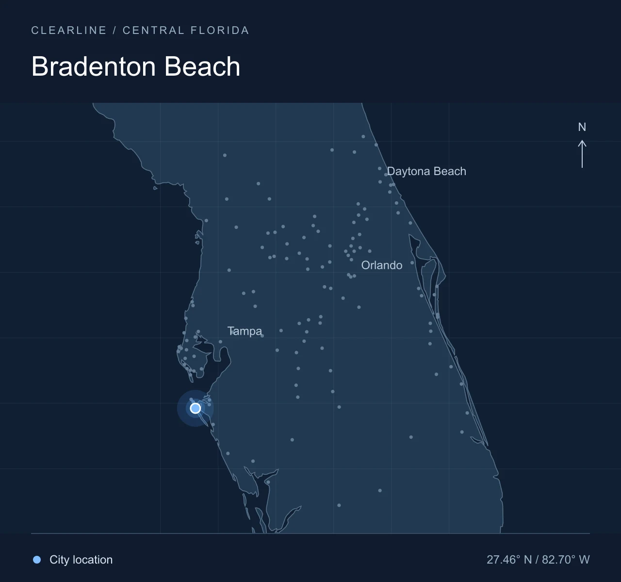 Map highlighting Bradenton Beach in Central Florida