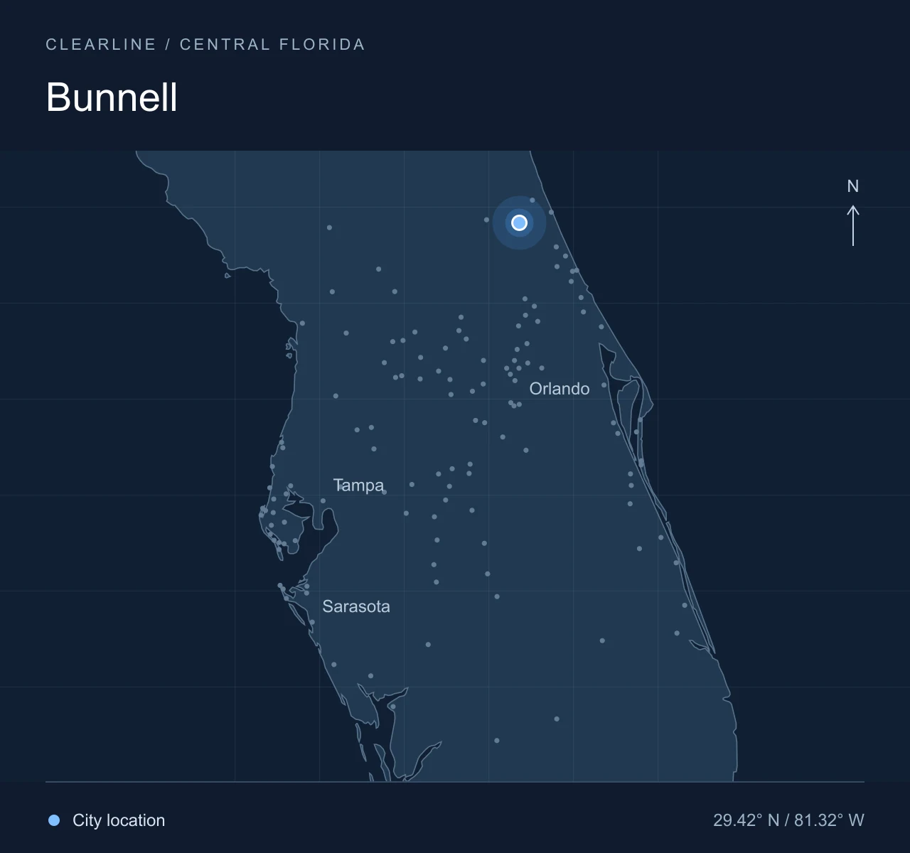 Map highlighting Bunnell in Central Florida