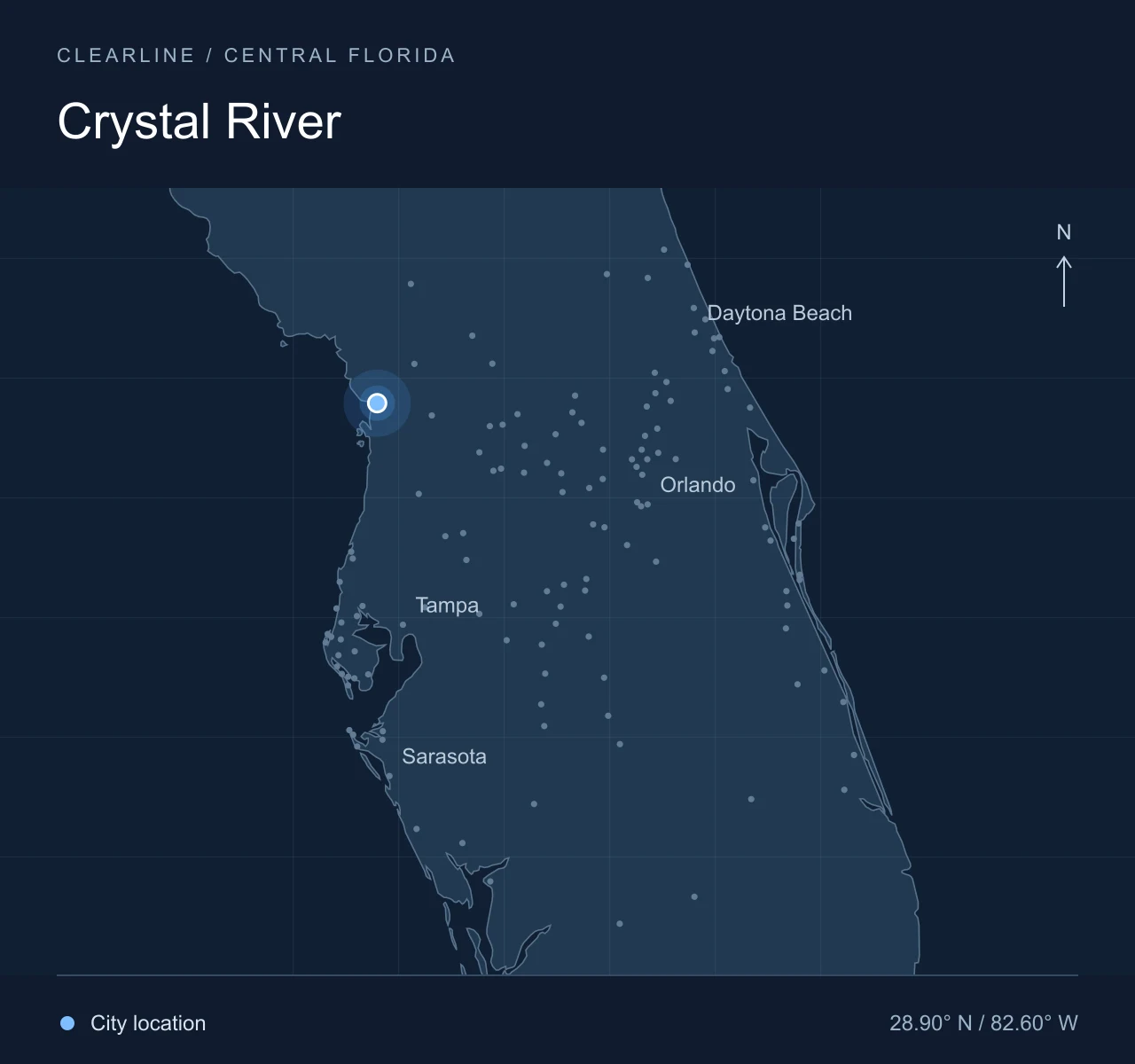 Map highlighting Crystal River in Central Florida