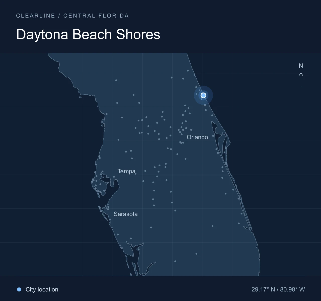 Map highlighting Daytona Beach Shores in Central Florida
