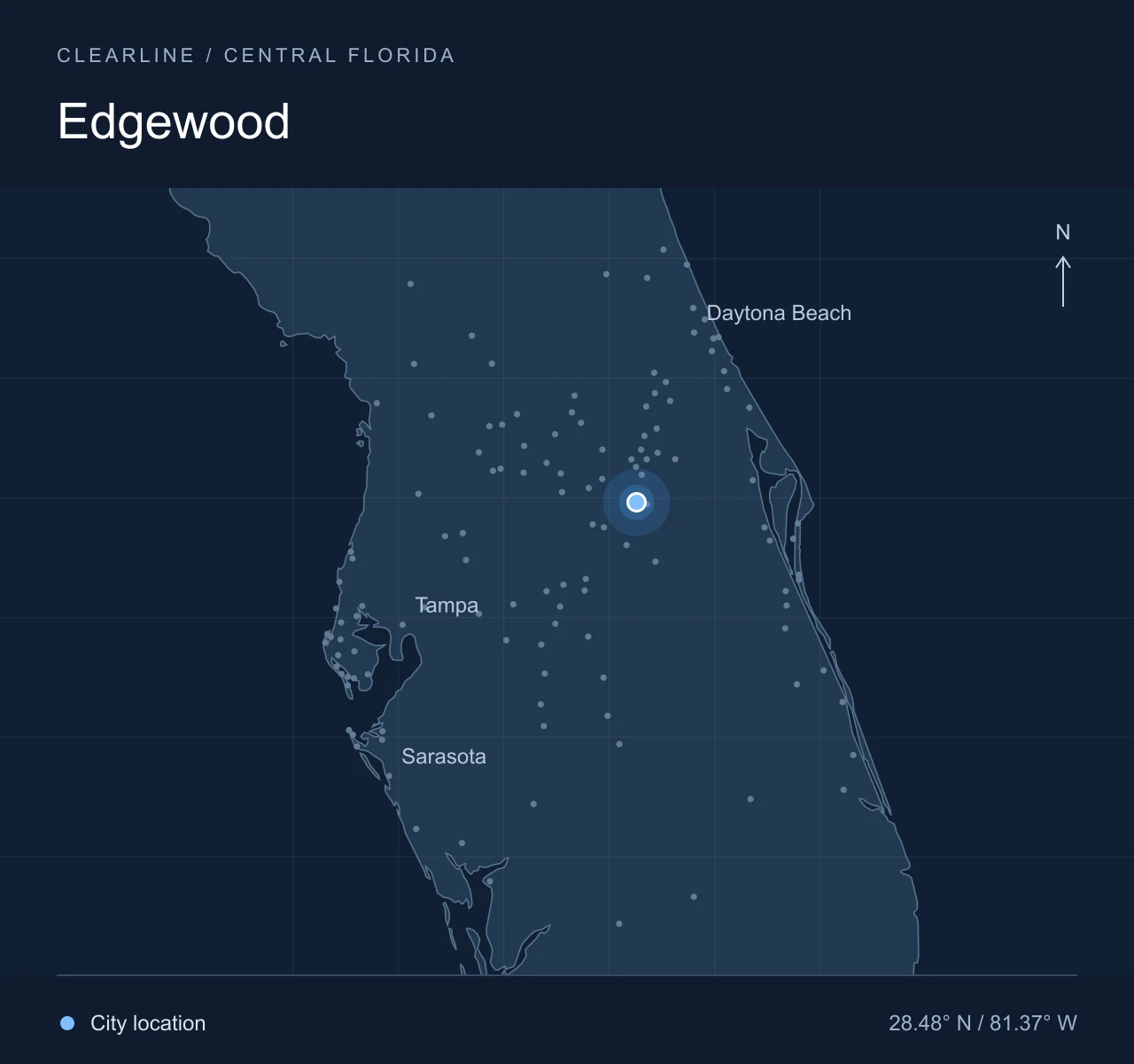 Map highlighting Edgewood in Central Florida