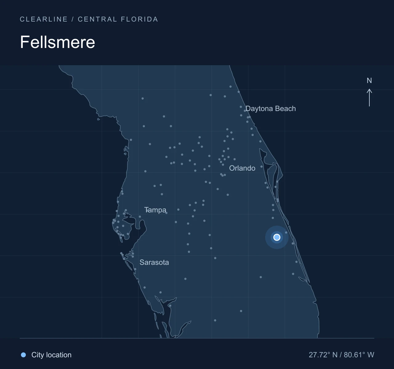 Map highlighting Fellsmere in Central Florida
