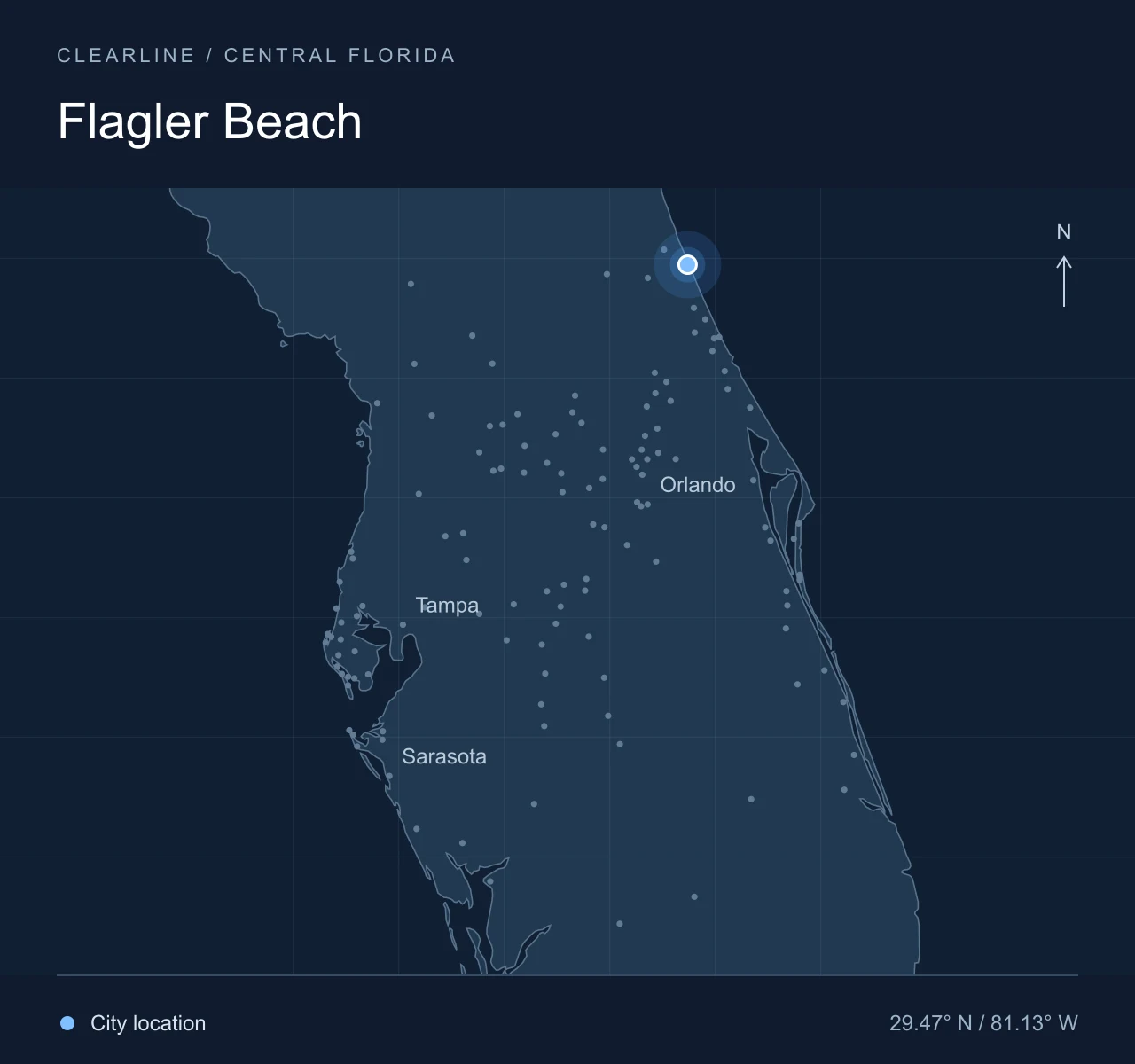 Map highlighting Flagler Beach in Central Florida