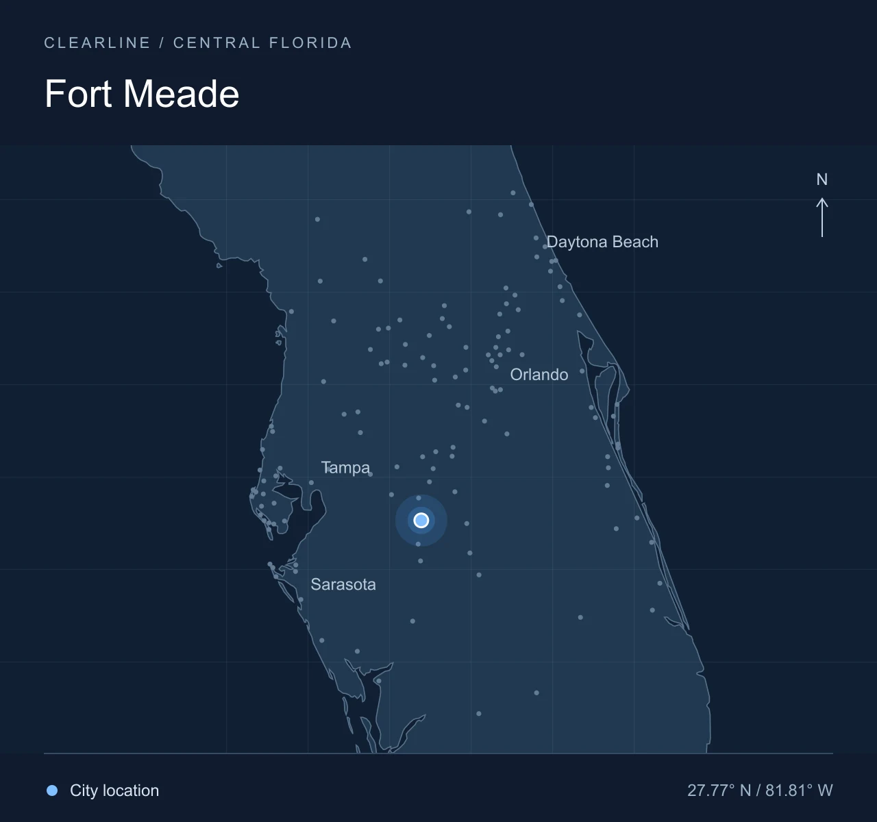 Map highlighting Fort Meade in Central Florida