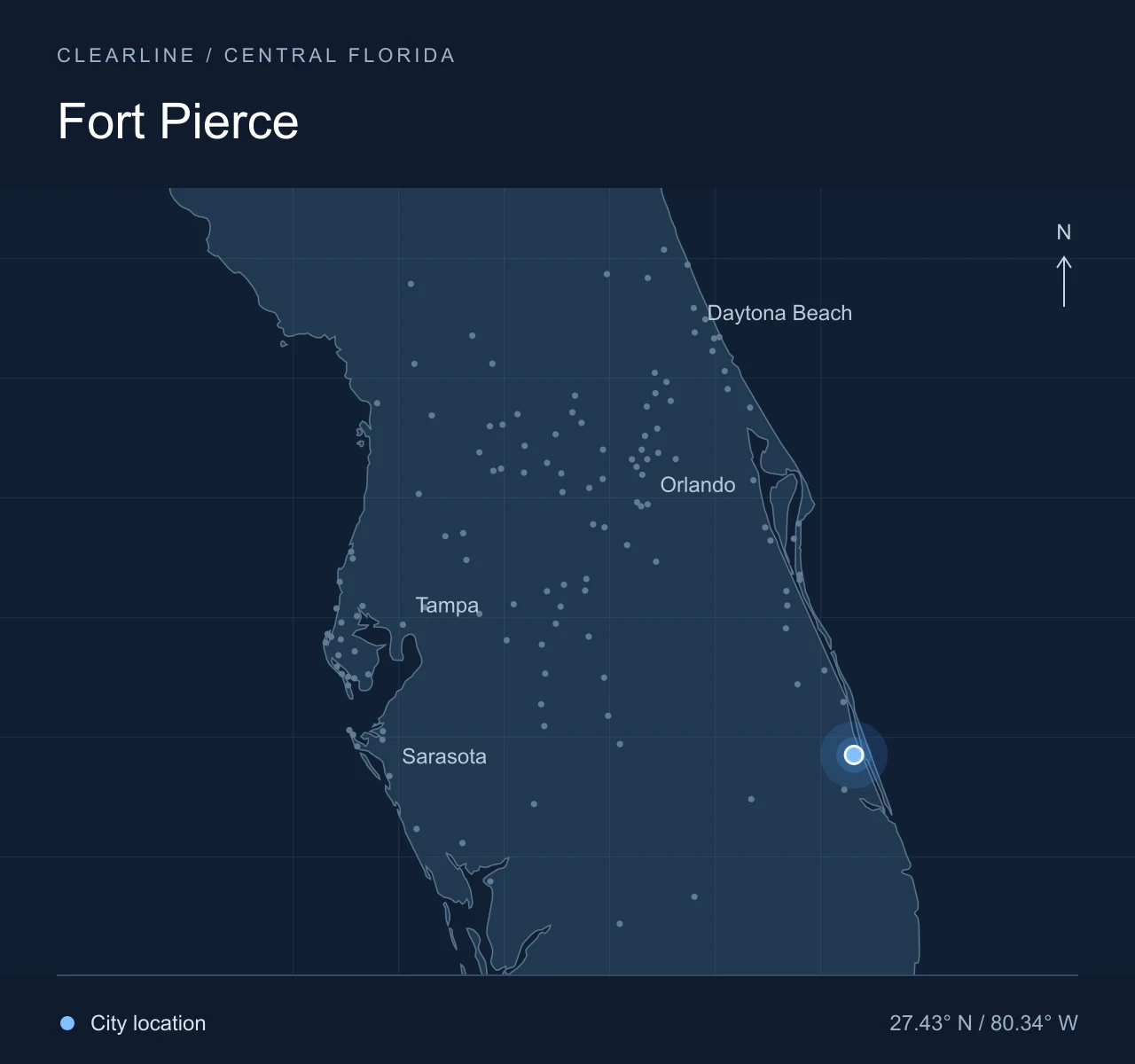 Map highlighting Fort Pierce in Central Florida