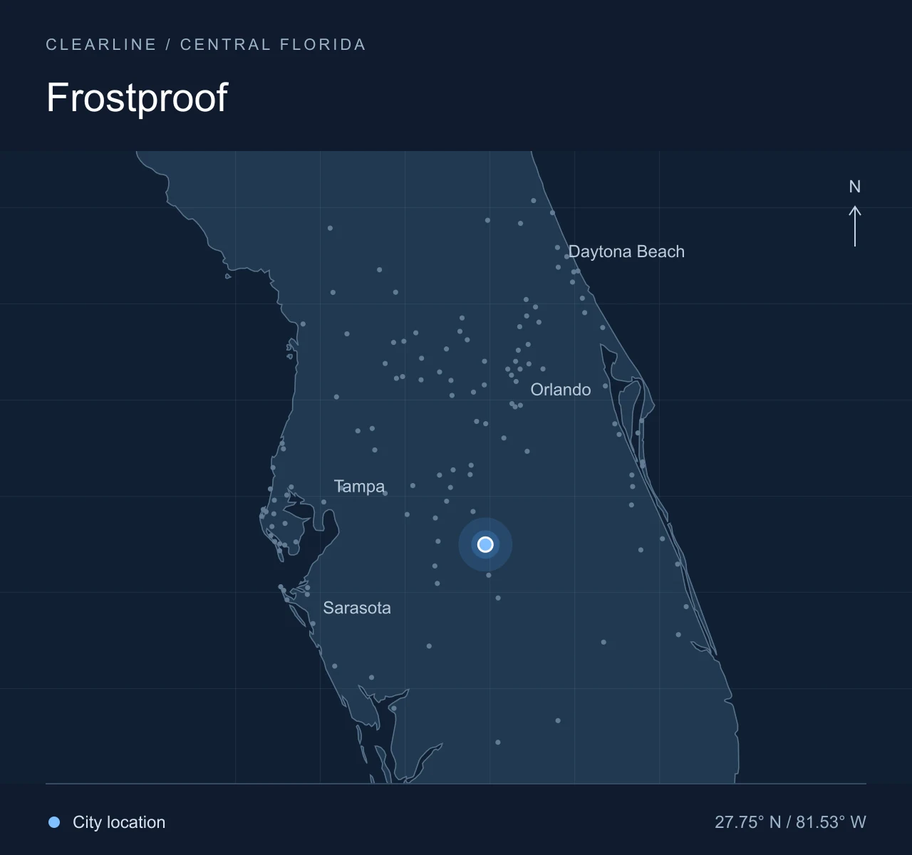 Map highlighting Frostproof in Central Florida