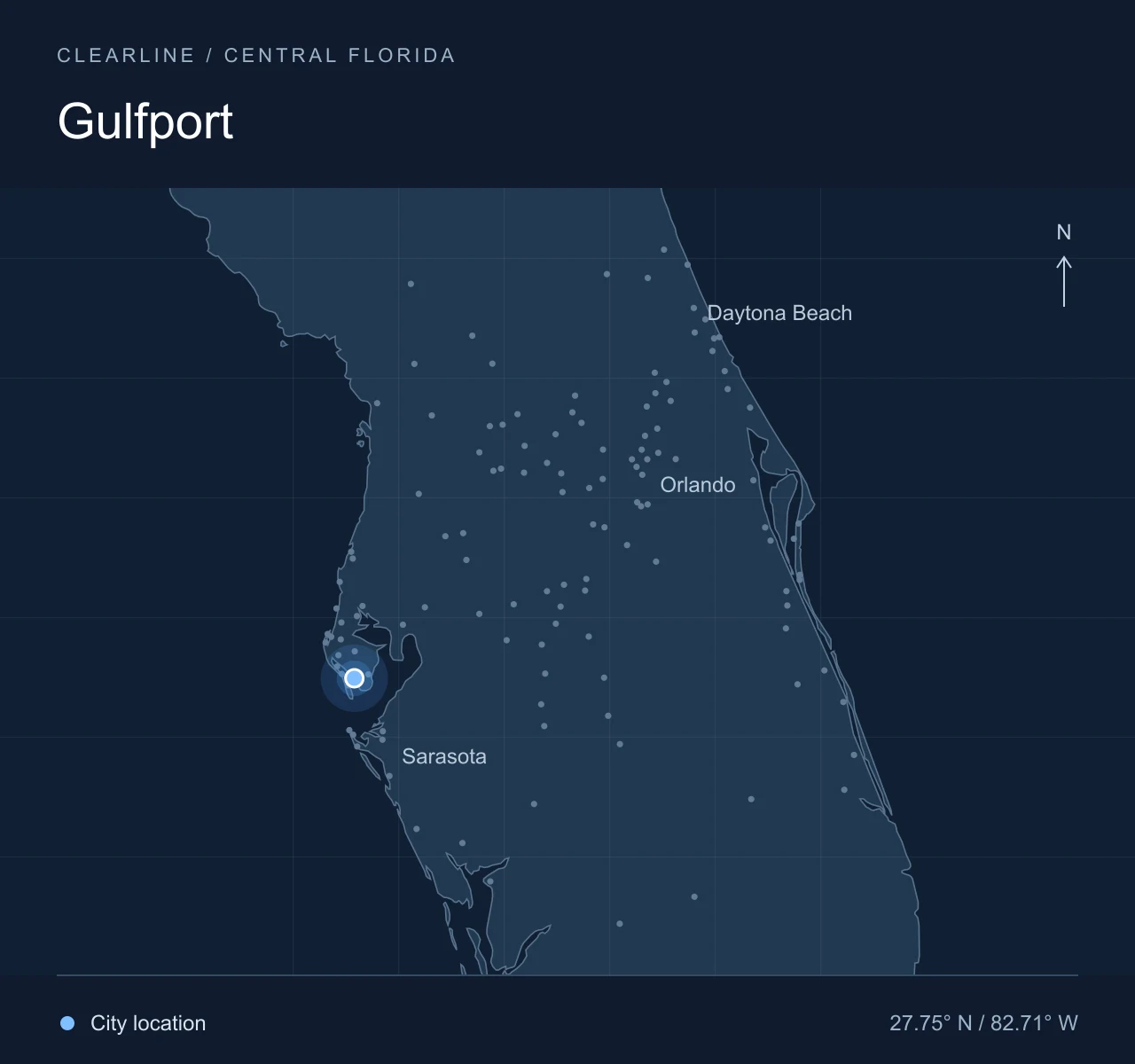 Map highlighting Gulfport in Central Florida