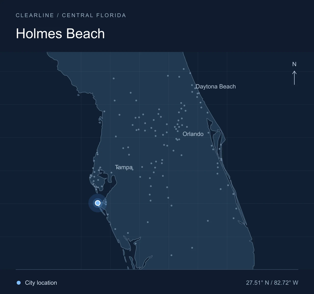 Map highlighting Holmes Beach in Central Florida