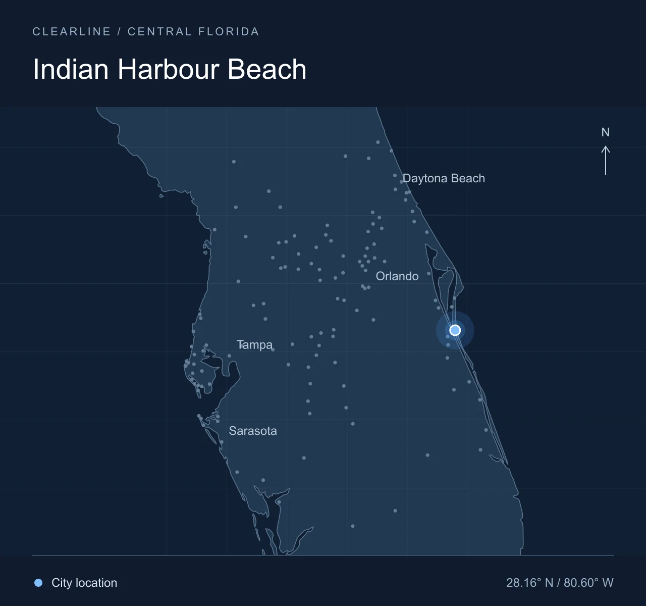 Map highlighting Indian Harbour Beach in Central Florida