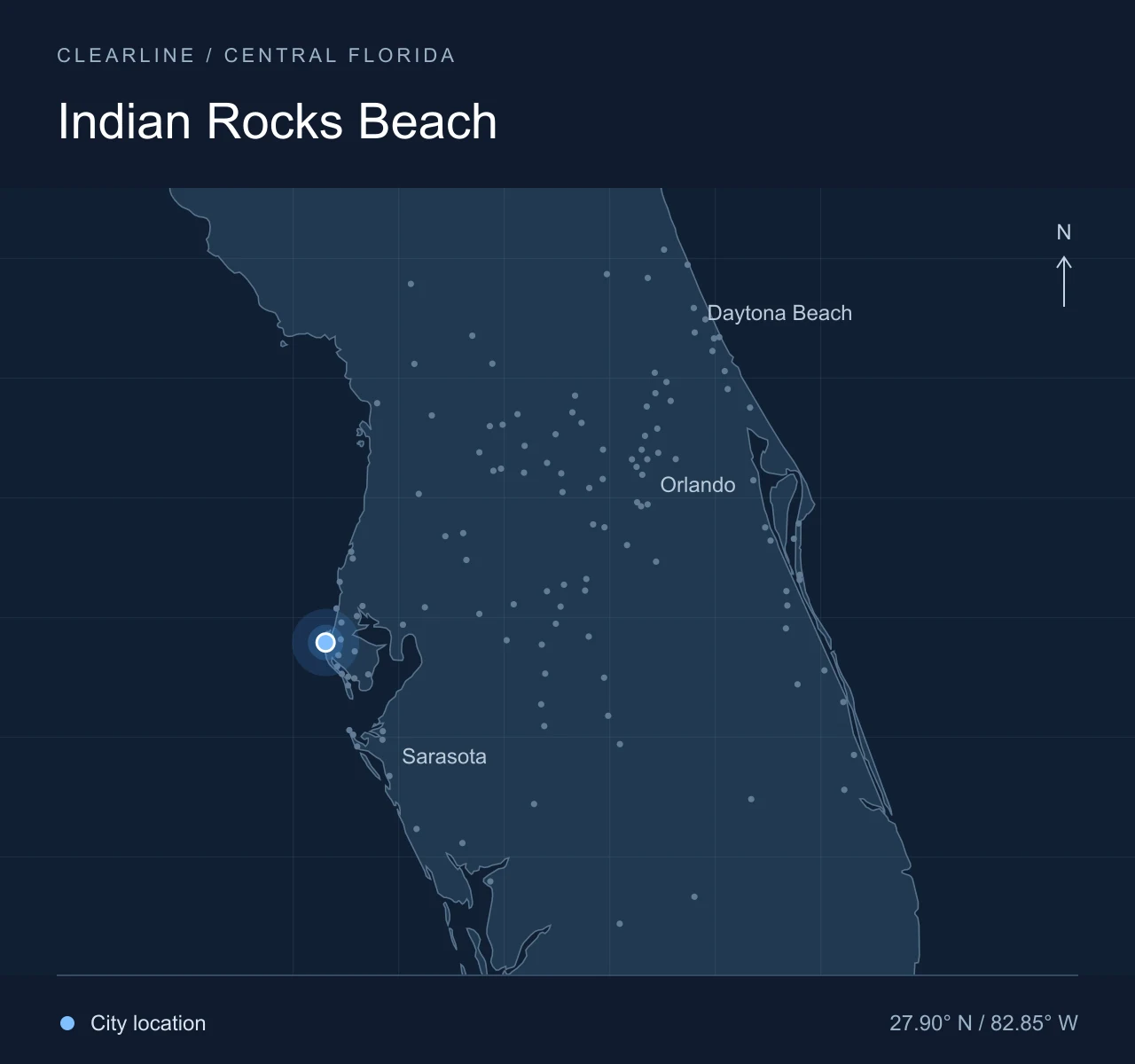 Map highlighting Indian Rocks Beach in Central Florida