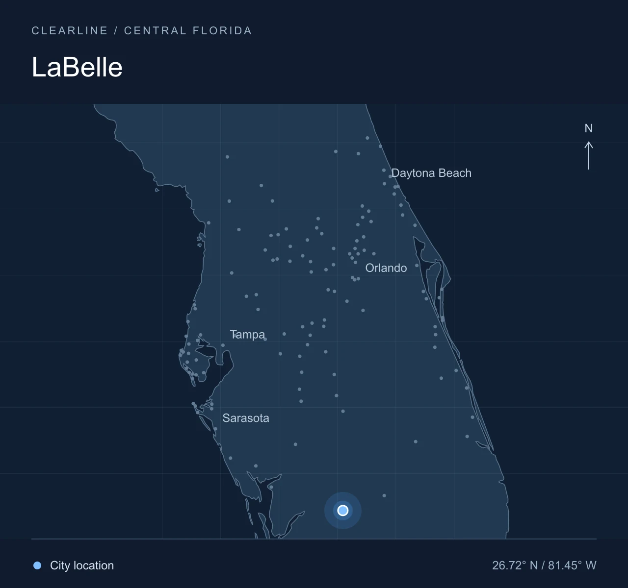 Map highlighting LaBelle in Central Florida