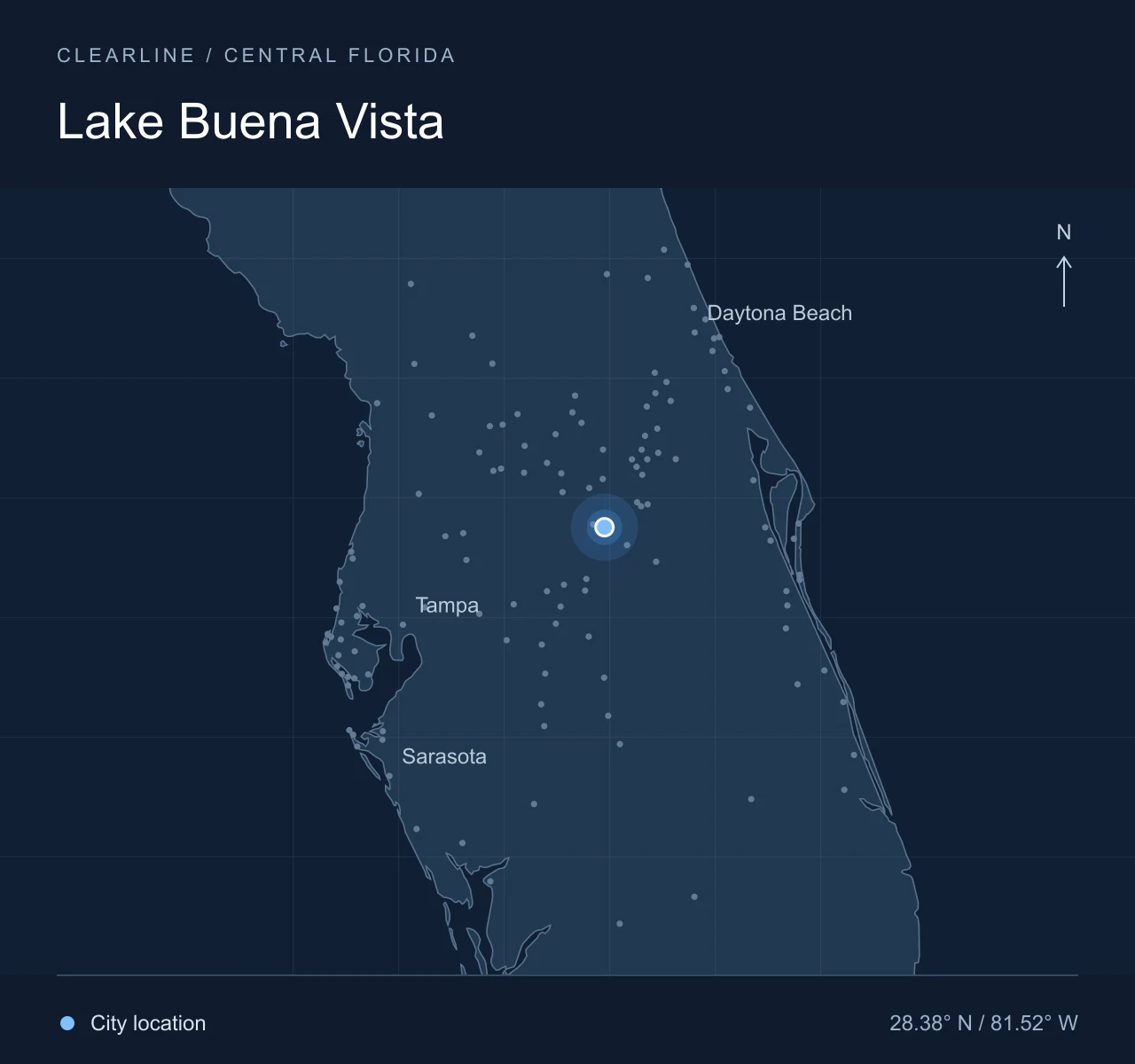 Map highlighting Lake Buena Vista in Central Florida