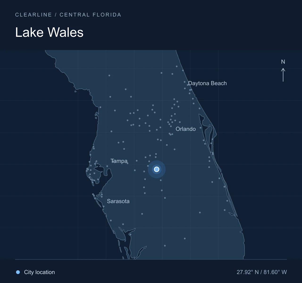 Map highlighting Lake Wales in Central Florida