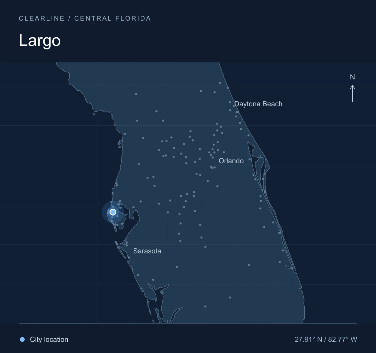 Map highlighting Largo in Central Florida