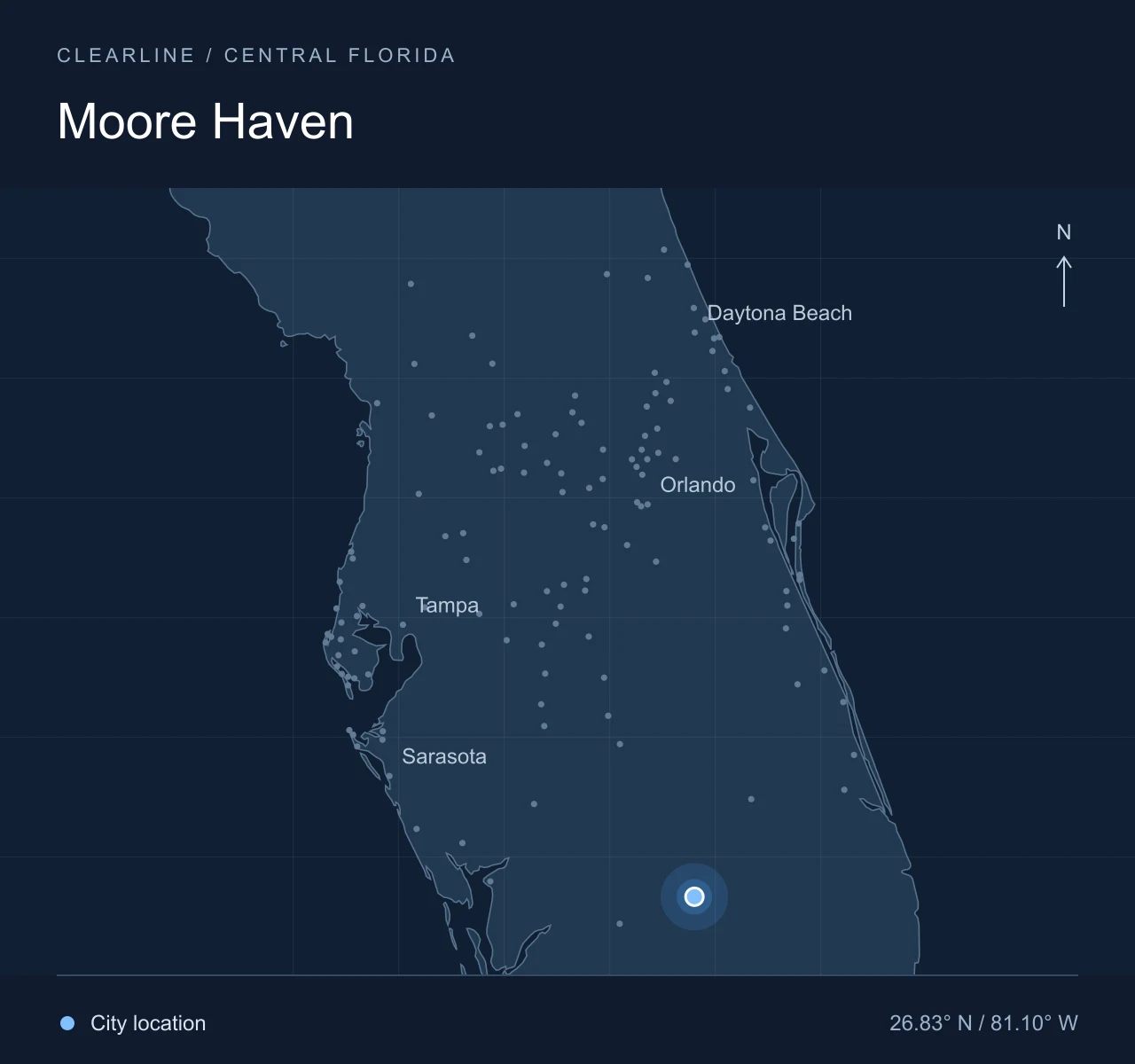 Map highlighting Moore Haven in Central Florida
