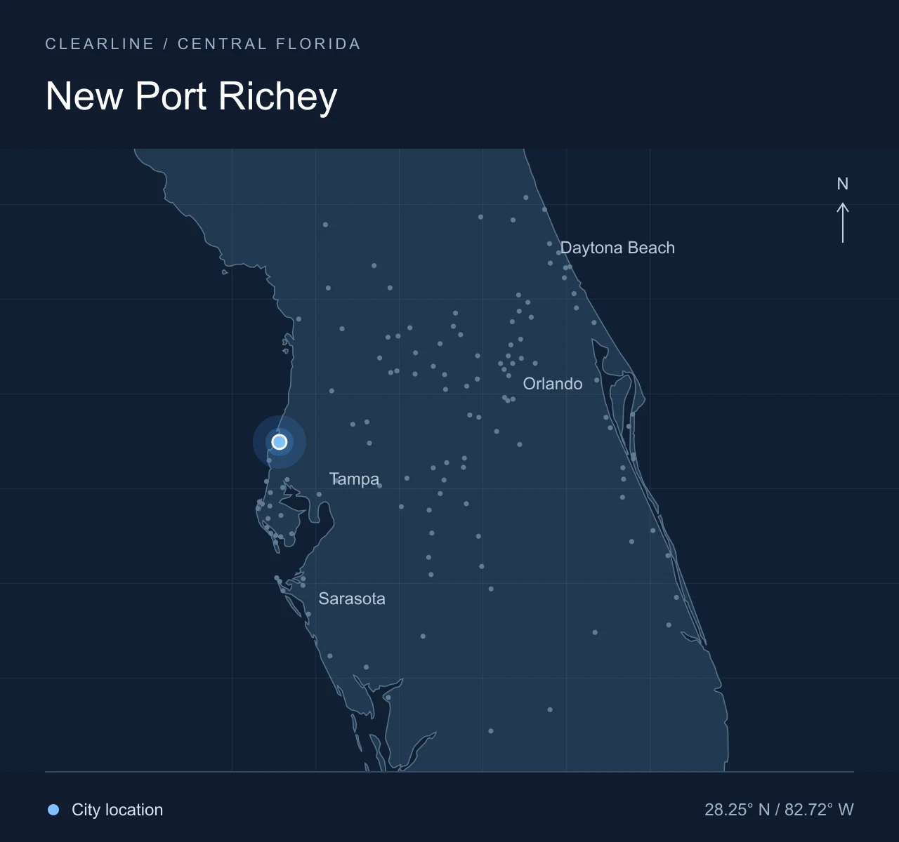 Map highlighting New Port Richey in Central Florida