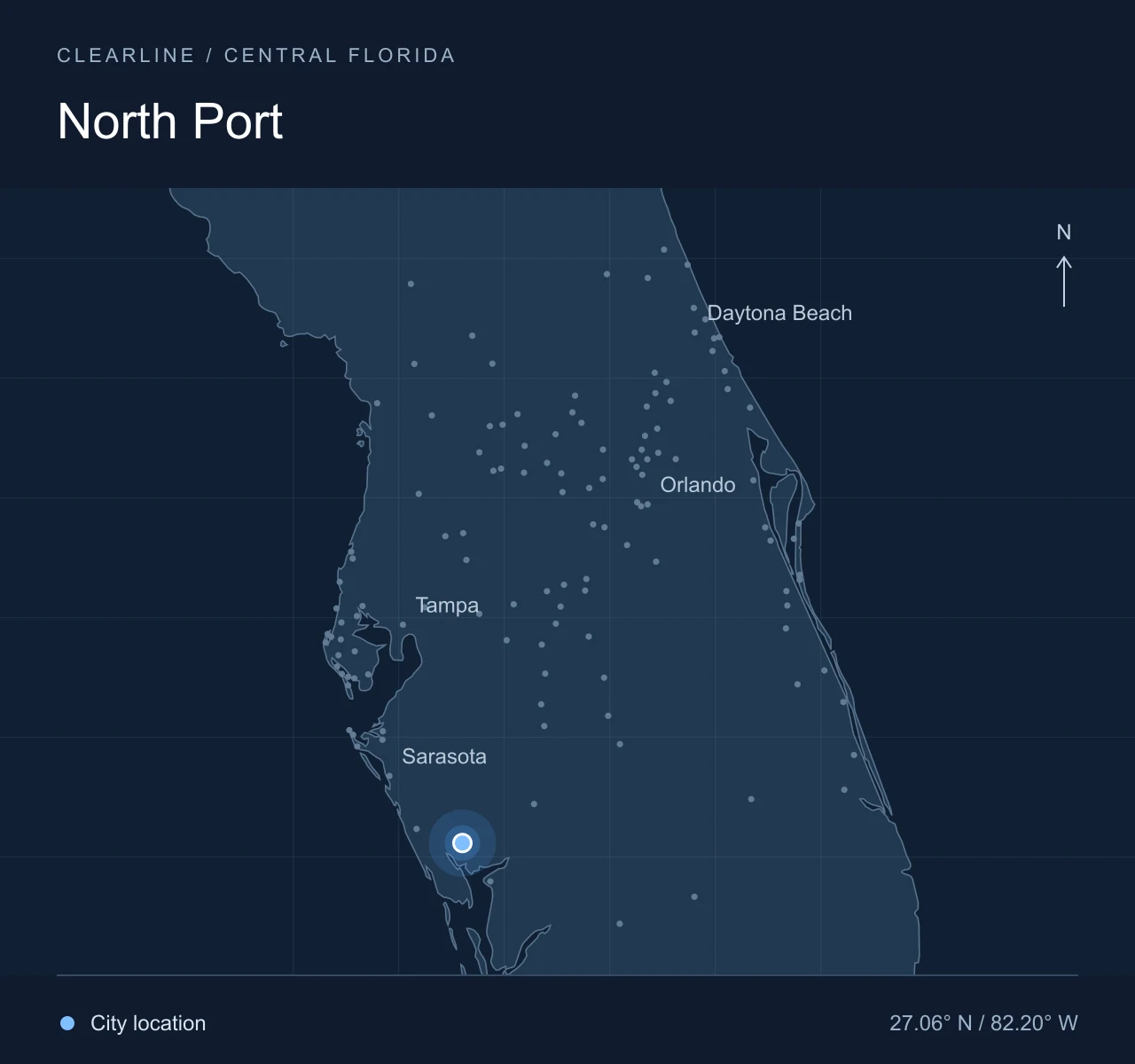 Map highlighting North Port in Central Florida
