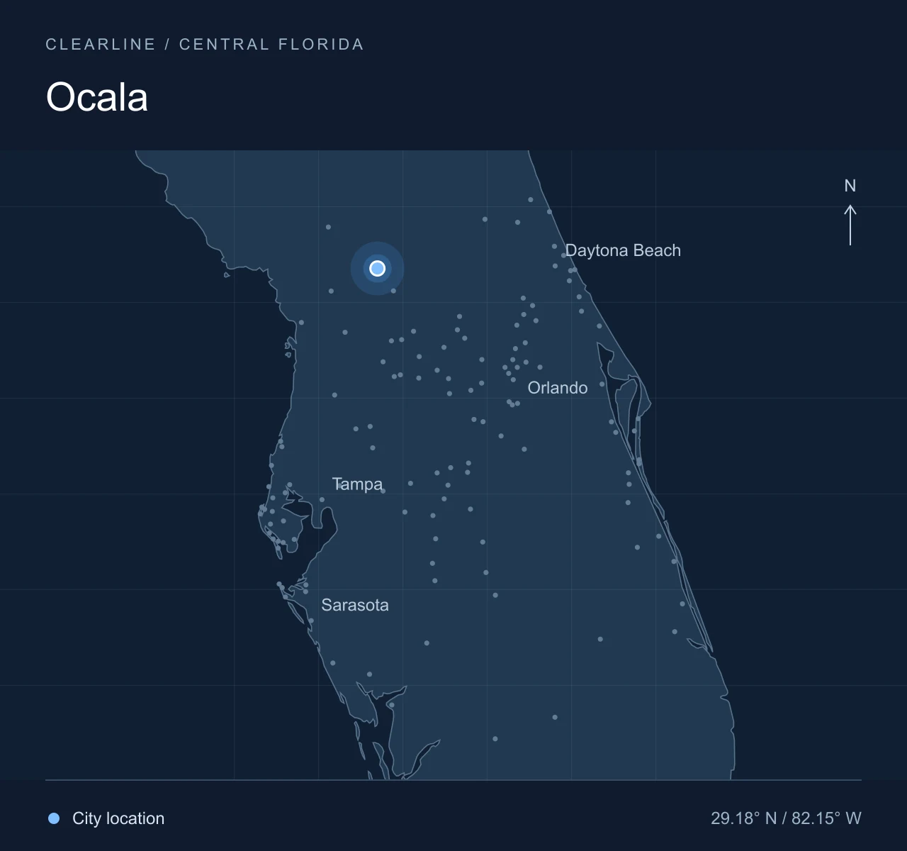 Map highlighting Ocala in Central Florida