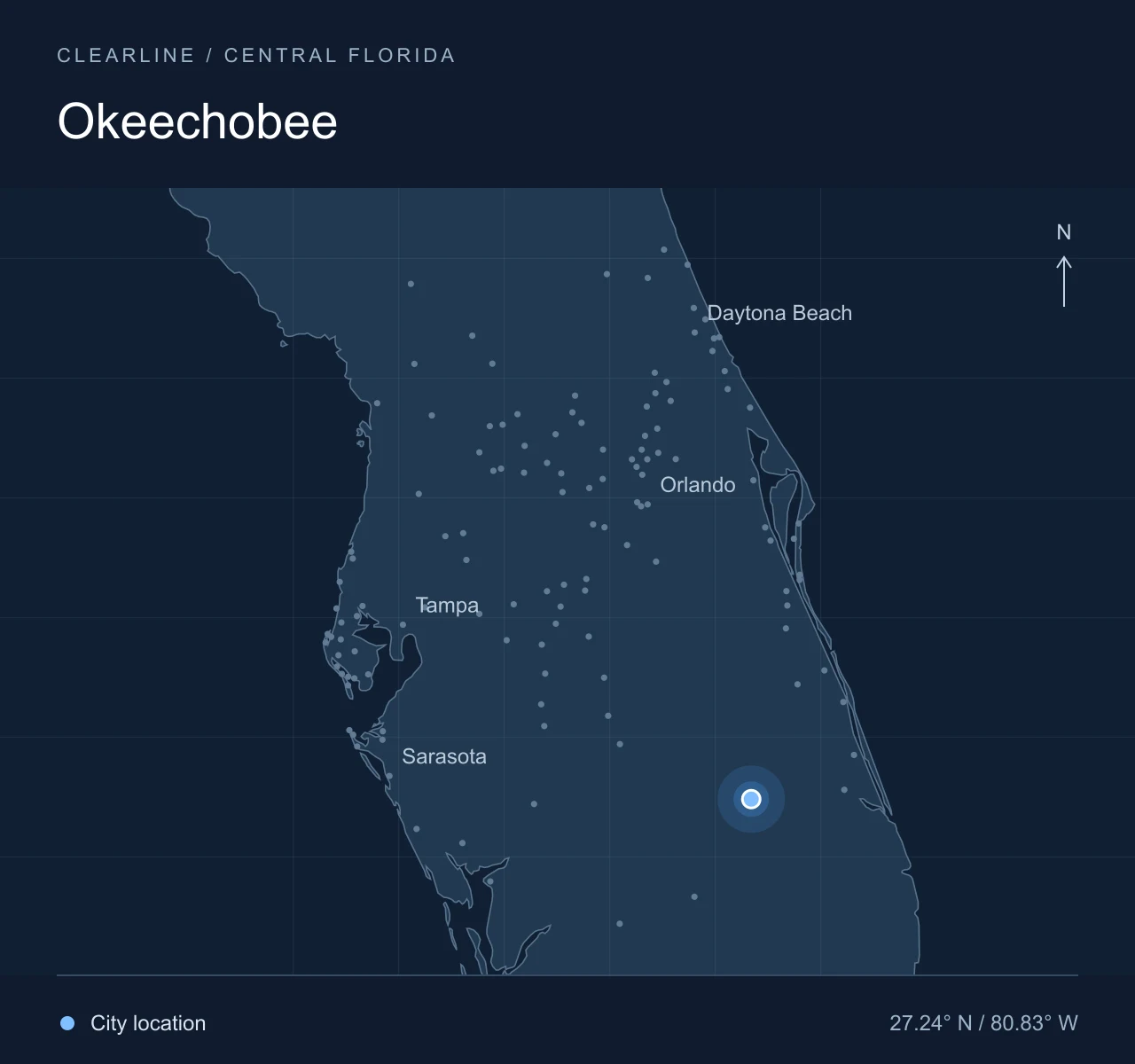 Map highlighting Okeechobee in Central Florida