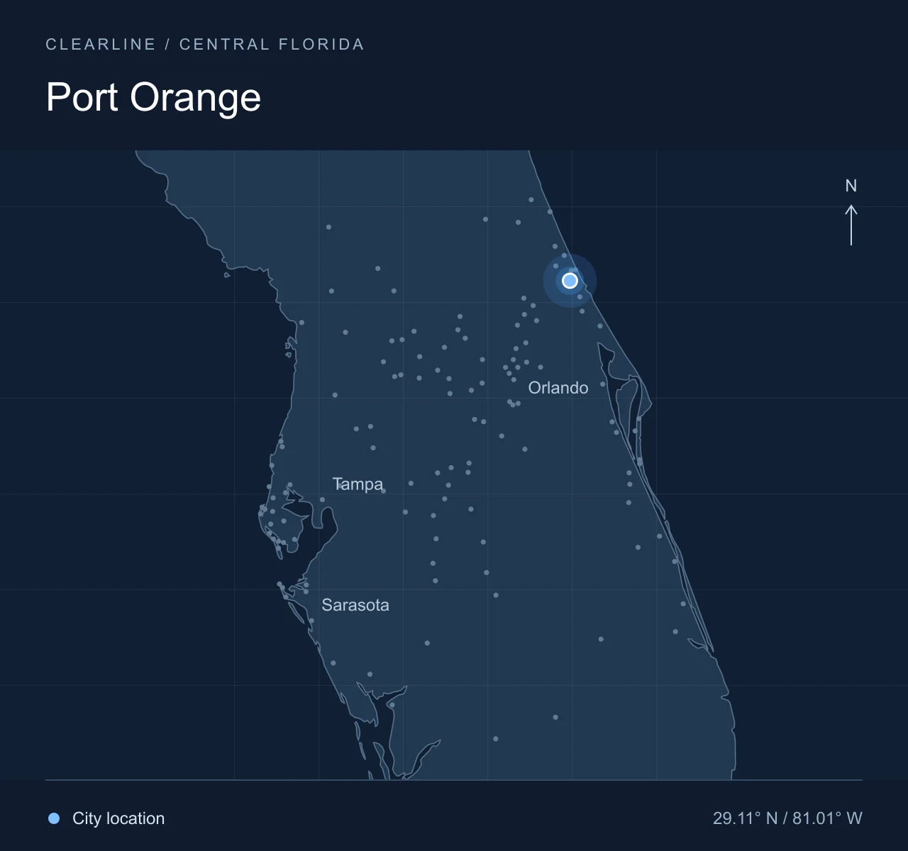 Map highlighting Port Orange in Central Florida