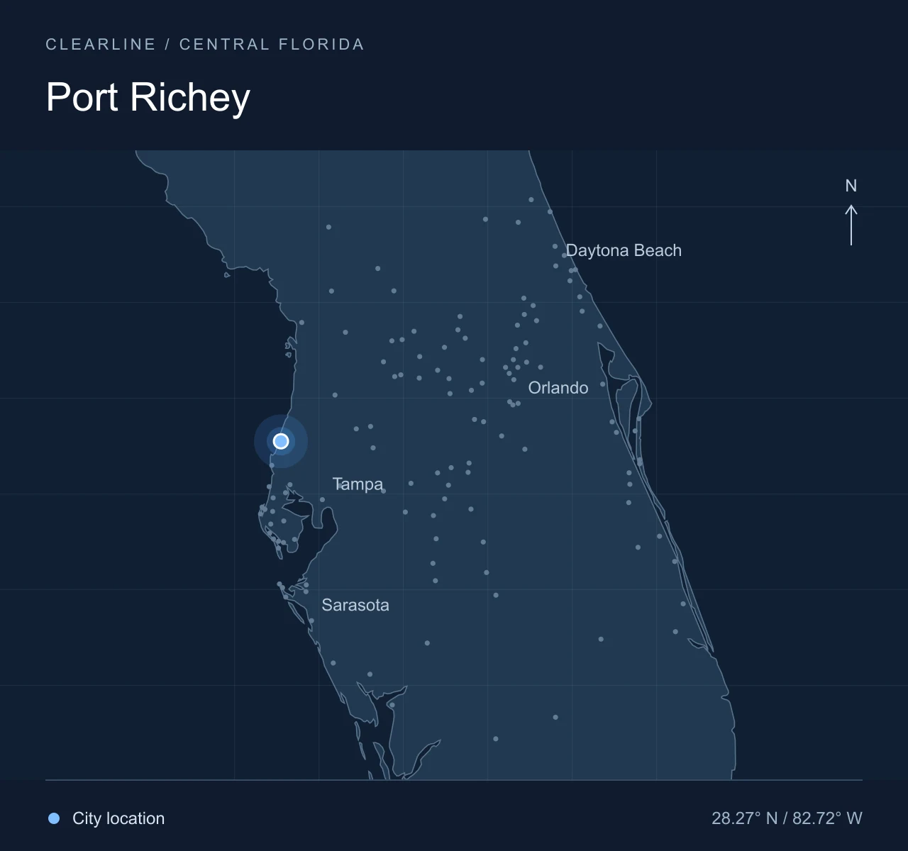 Map highlighting Port Richey in Central Florida