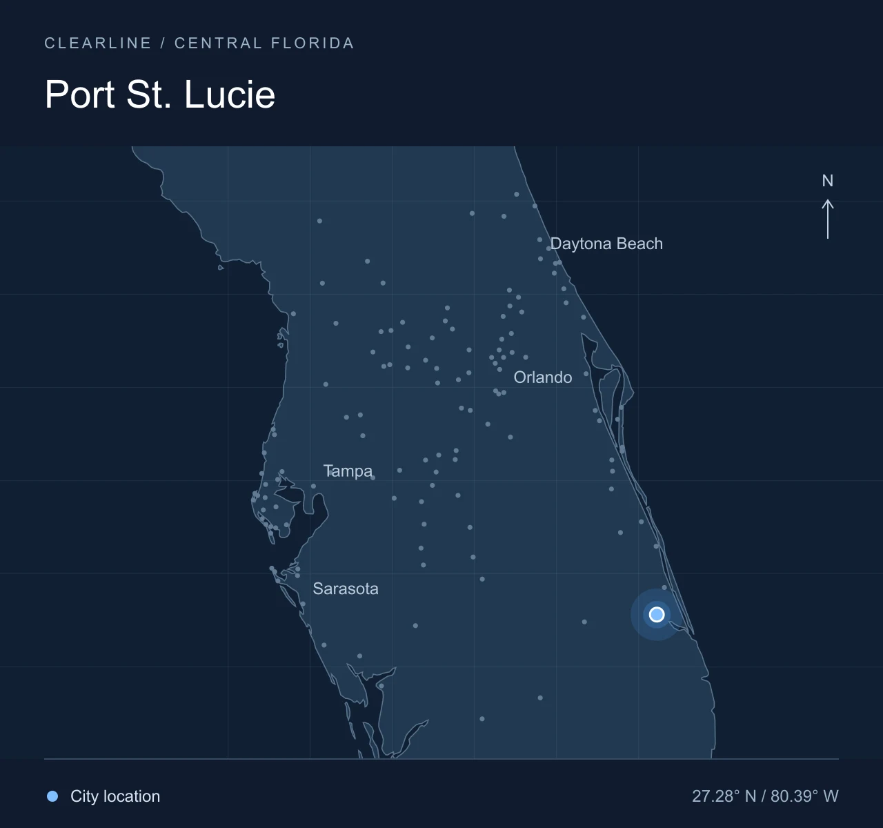 Map highlighting Port St. Lucie in Central Florida
