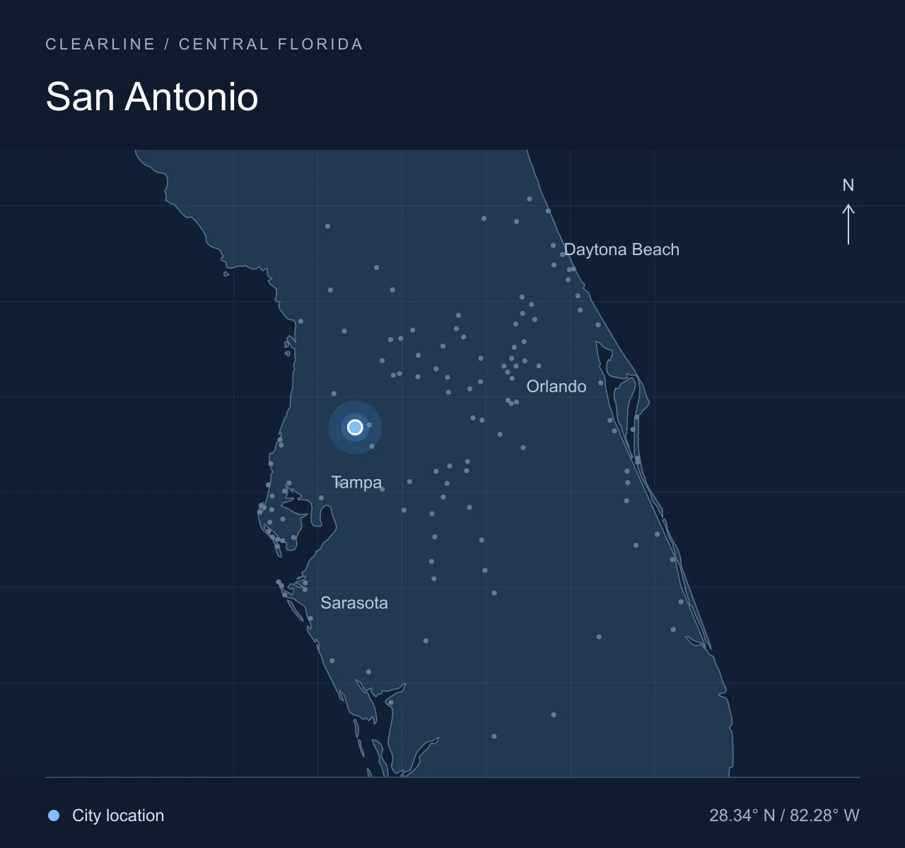 Map highlighting San Antonio in Central Florida