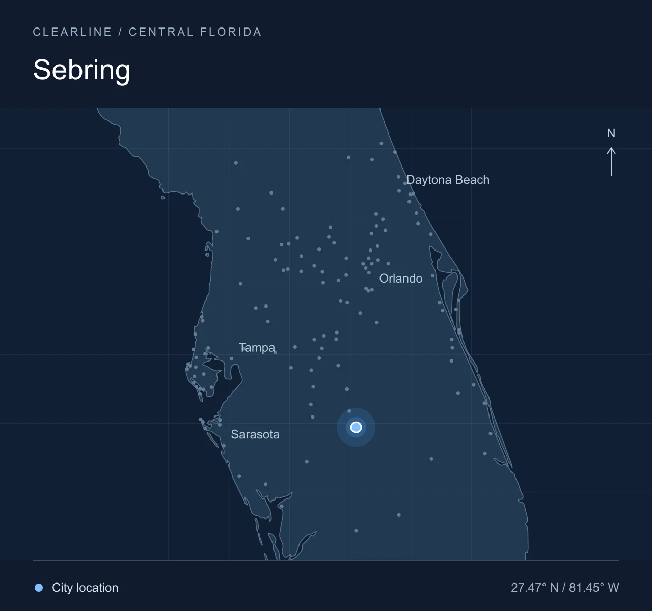 Map highlighting Sebring in Central Florida