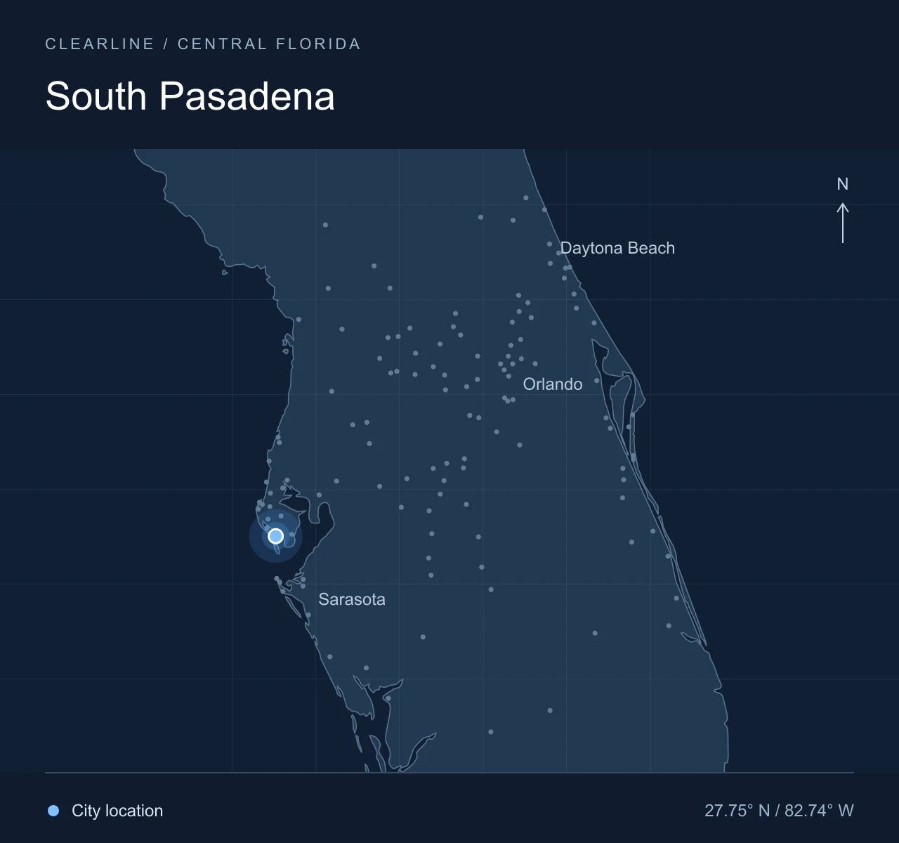 Map highlighting South Pasadena in Central Florida