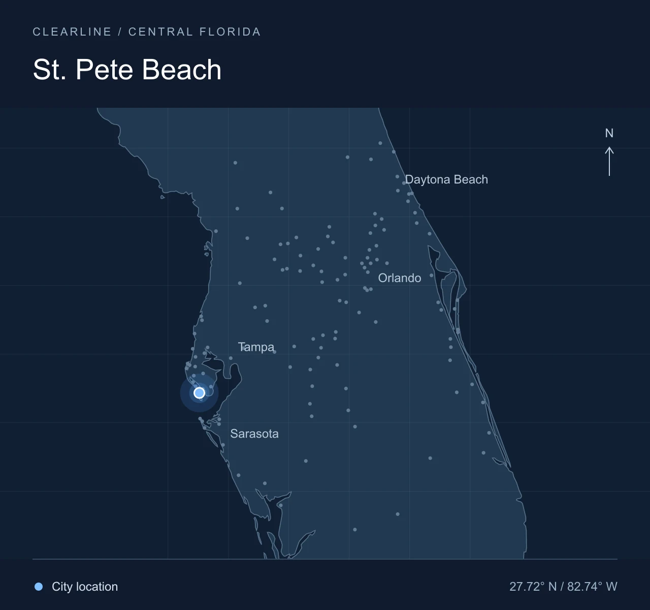 Map highlighting St. Pete Beach in Central Florida