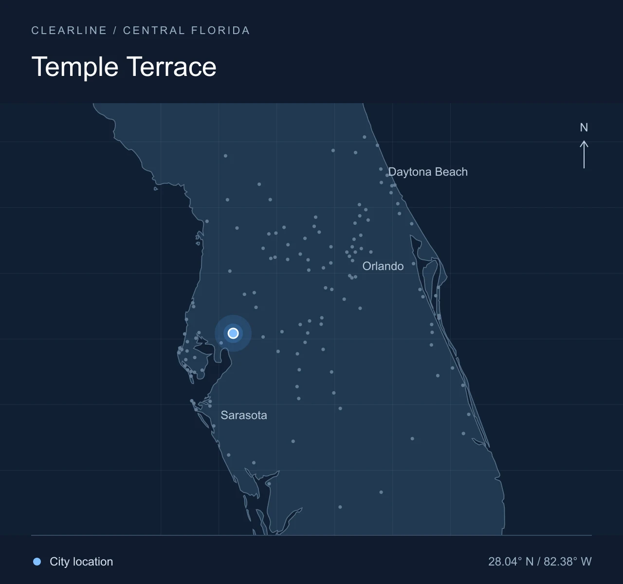 Map highlighting Temple Terrace in Central Florida