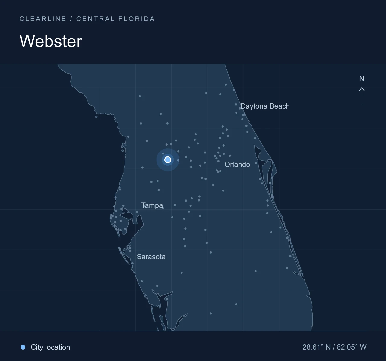 Map highlighting Webster in Central Florida