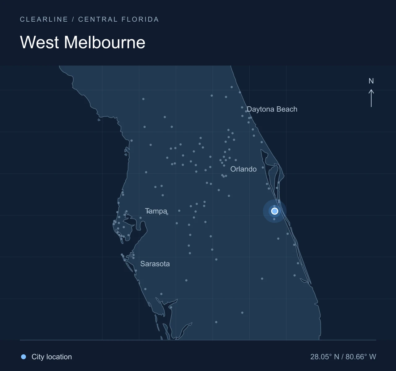 Map highlighting West Melbourne in Central Florida