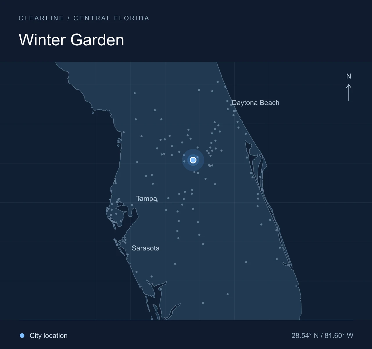 Map highlighting Winter Garden in Central Florida