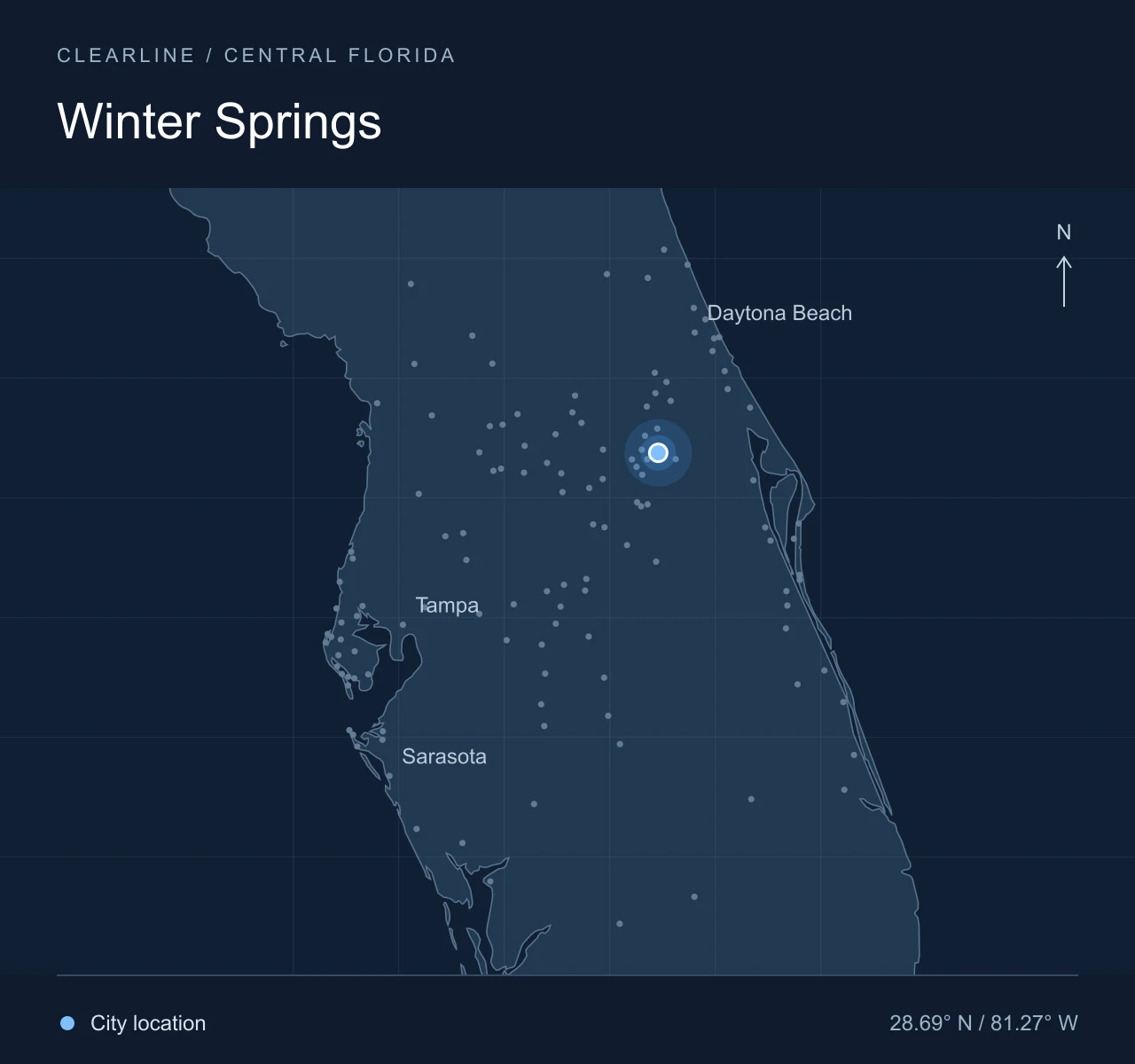 Map highlighting Winter Springs in Central Florida