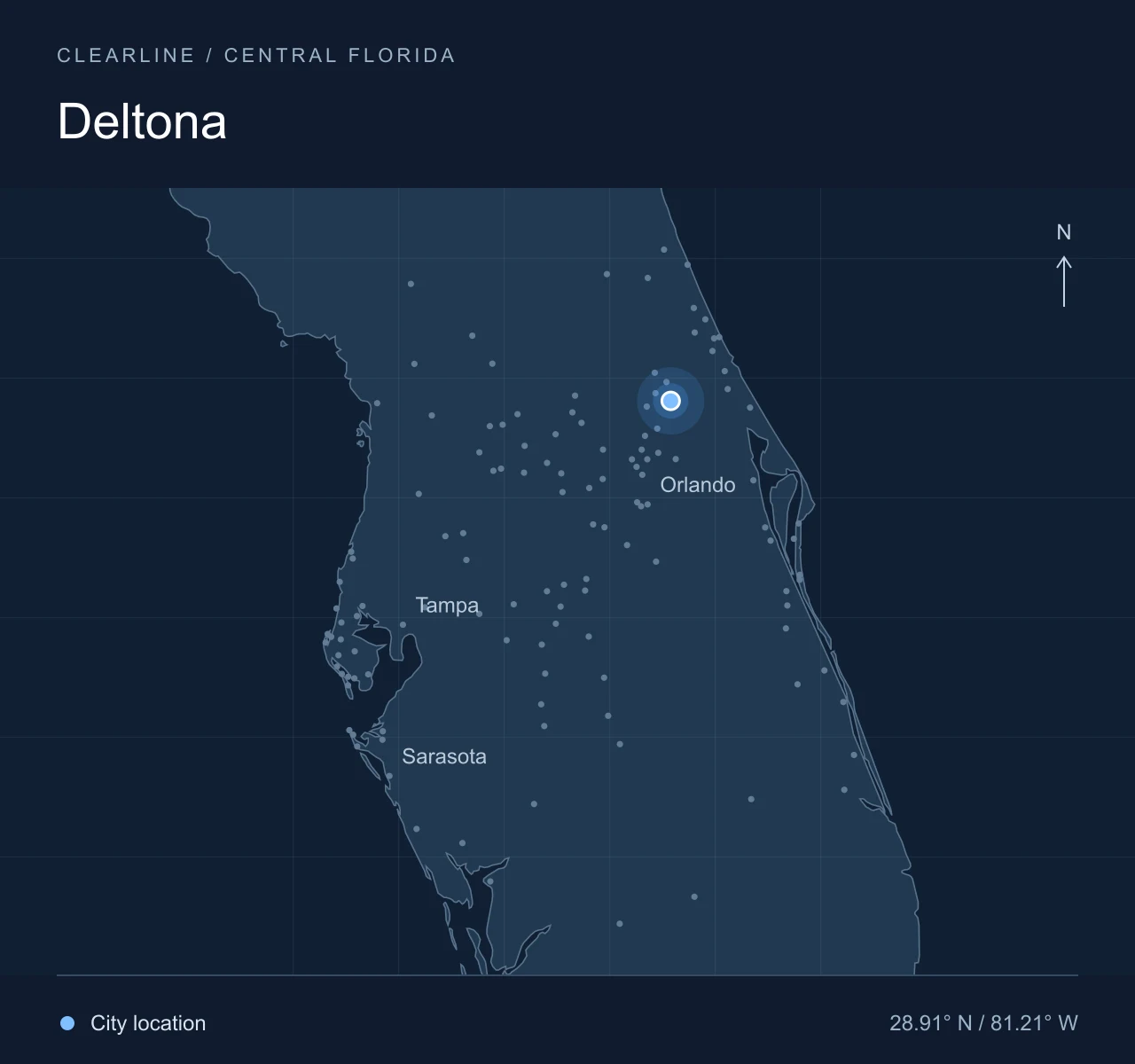 Map highlighting Deltona in Central Florida