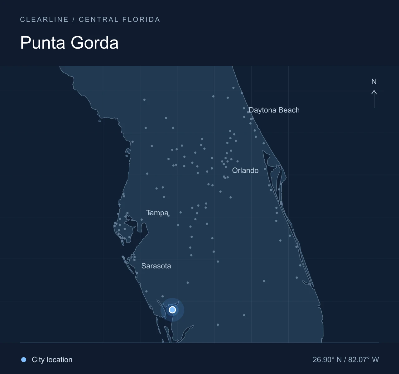 Map highlighting Punta Gorda in Central Florida
