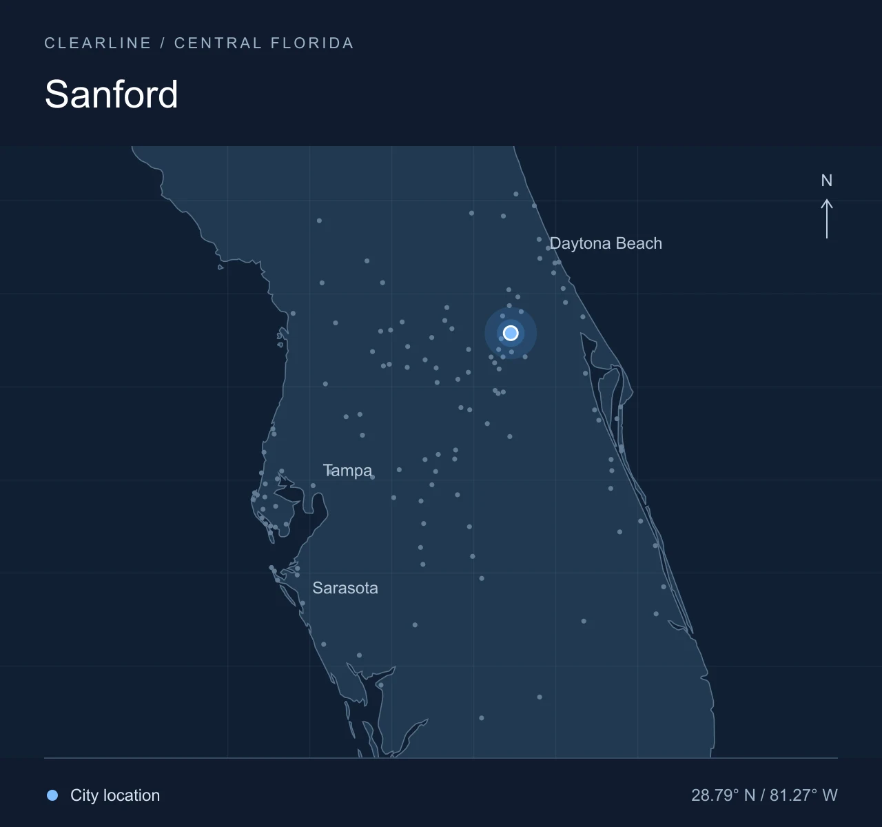 Map highlighting Sanford in Central Florida