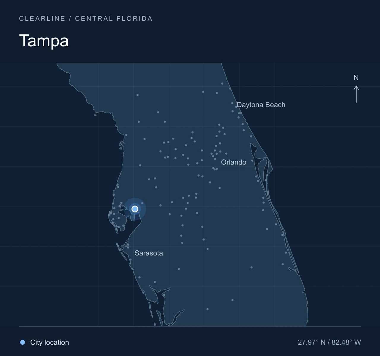 Map highlighting Tampa in Central Florida