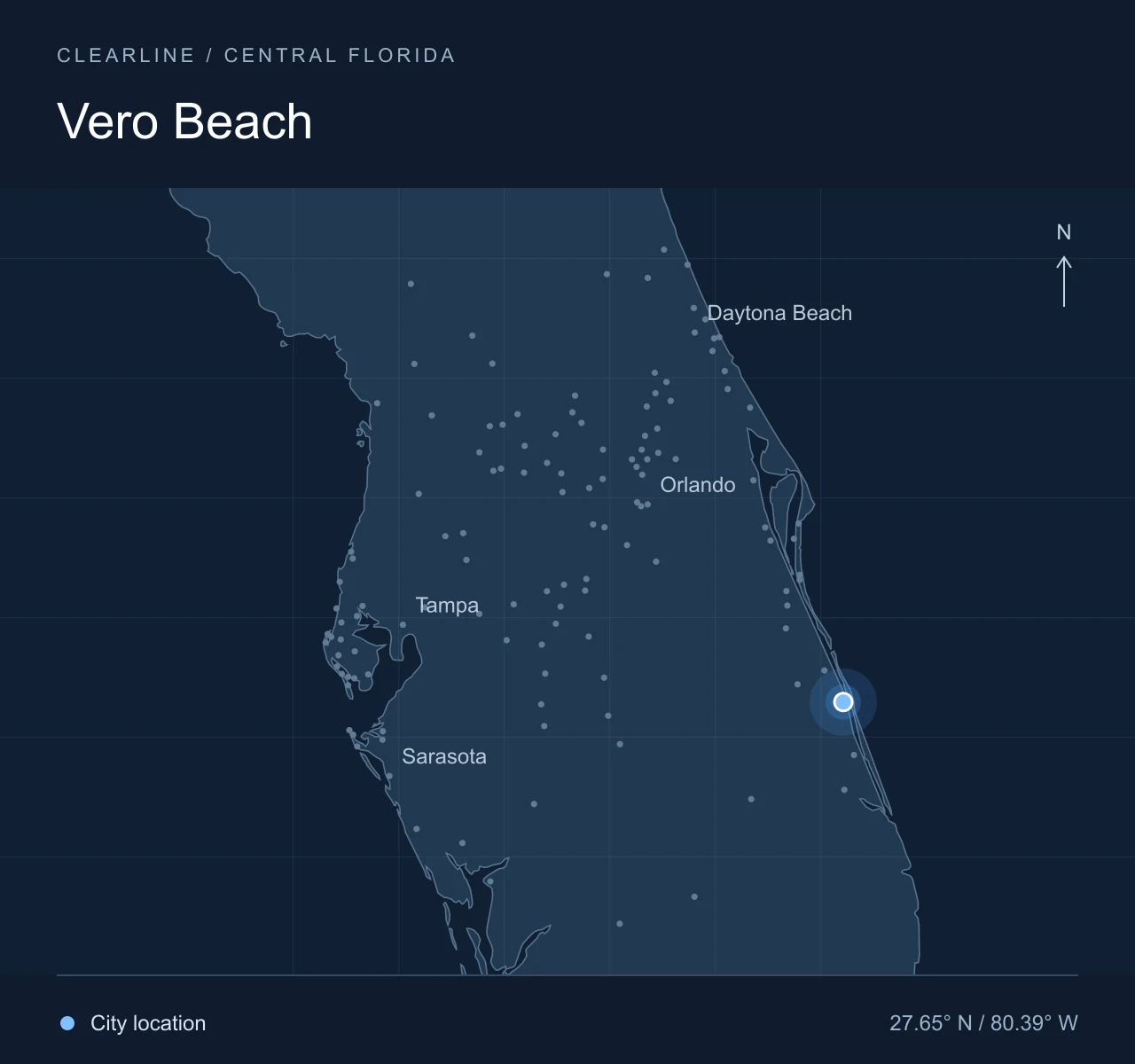 Map highlighting Vero Beach in Central Florida
