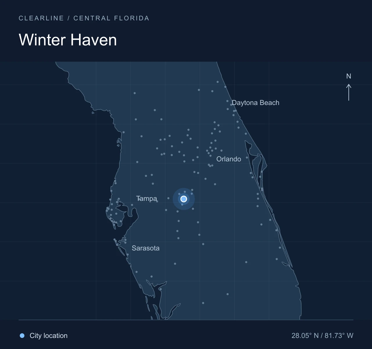 Map highlighting Winter Haven in Central Florida