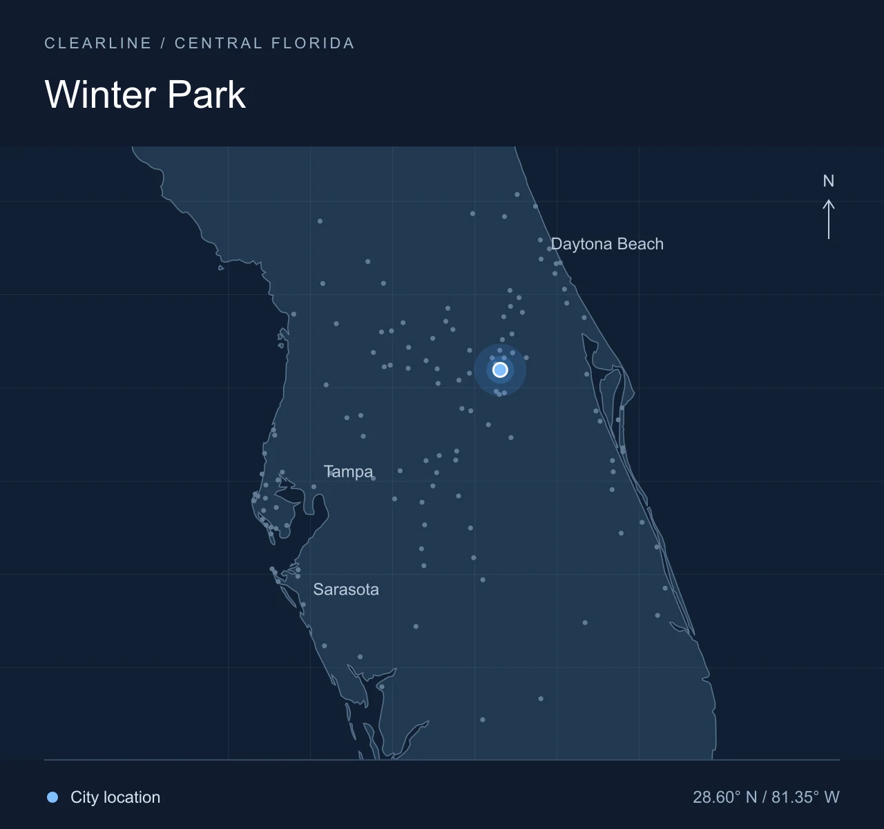 Map highlighting Winter Park in Central Florida